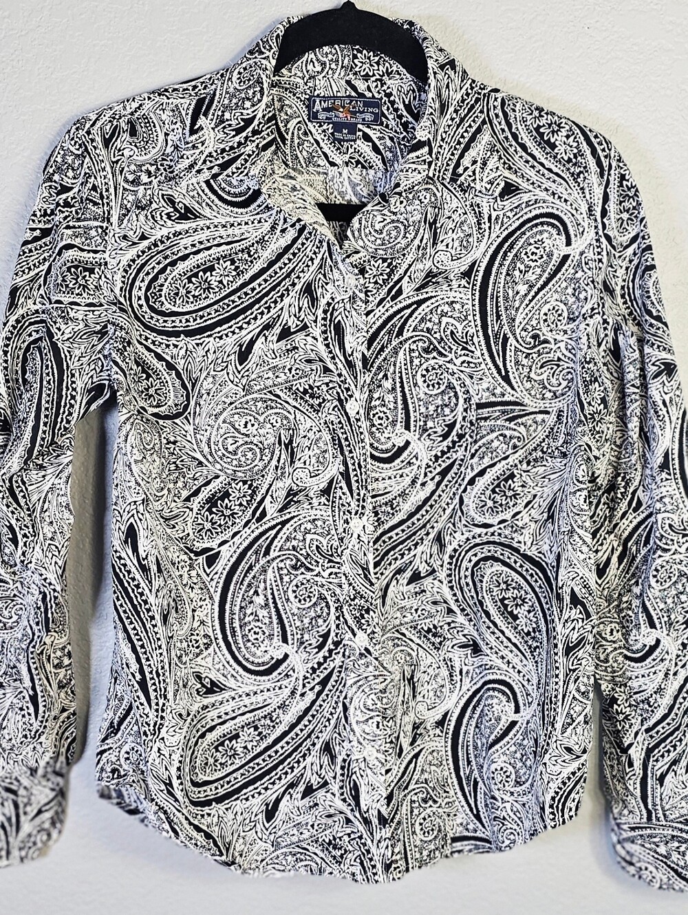 American Living Women’s Medium Black White Paisley Button Down Shirt